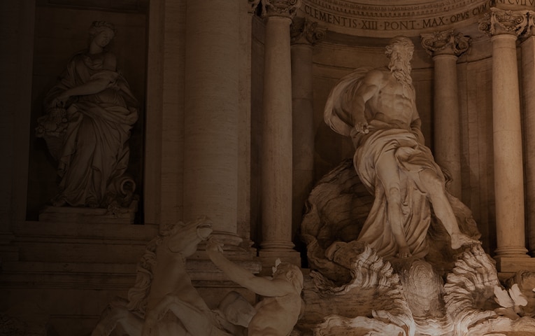 Primer Plano de la Fontana di Trevi en Roma, Italia