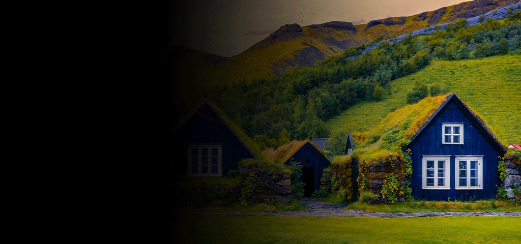 Beautiful cottage nestled in the mountains in Reykjavik, Iceland