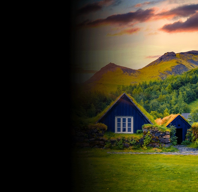Beautiful cottage nestled in the mountains in Reykjavik, Iceland