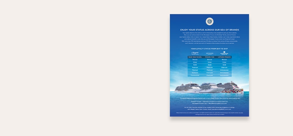 NCLH loyalty status honoring program flyer