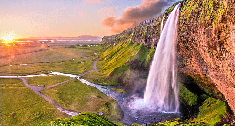 Charming beautiful waterfall Seljalandsfoss in Iceland