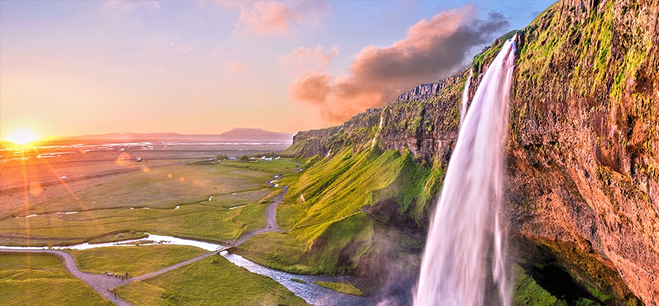 Charming beautiful waterfall Seljalandsfoss in Iceland