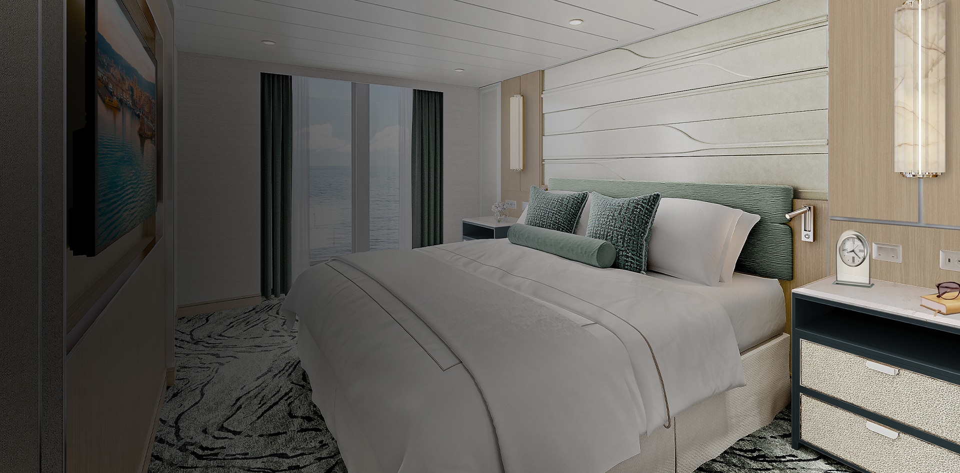 bed room aboard regent seven seas cruises on explorer class reimagined suite